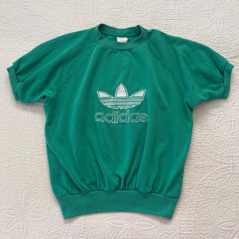 Vintage adidas Y2K Embroidered Trefoil Raglan Short‎ Sleeve Sweatshirt, Green